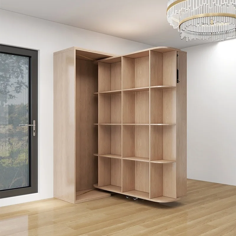 Modern style multifunctional rotating bookshelf integrated folding flip bed soft board wall bed desk hidden hardware Murphy bed