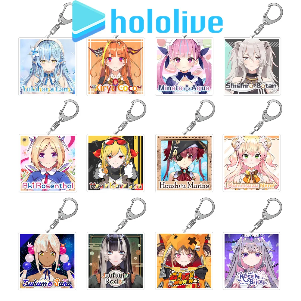 Chaveiro de acrílico VTuber Hololive com personagens Ouro Kronii, IRyS Watson, Amelia Ninomae Ina'nis, Gigi Murin, Mococo e Abyssgard - Brinquedo