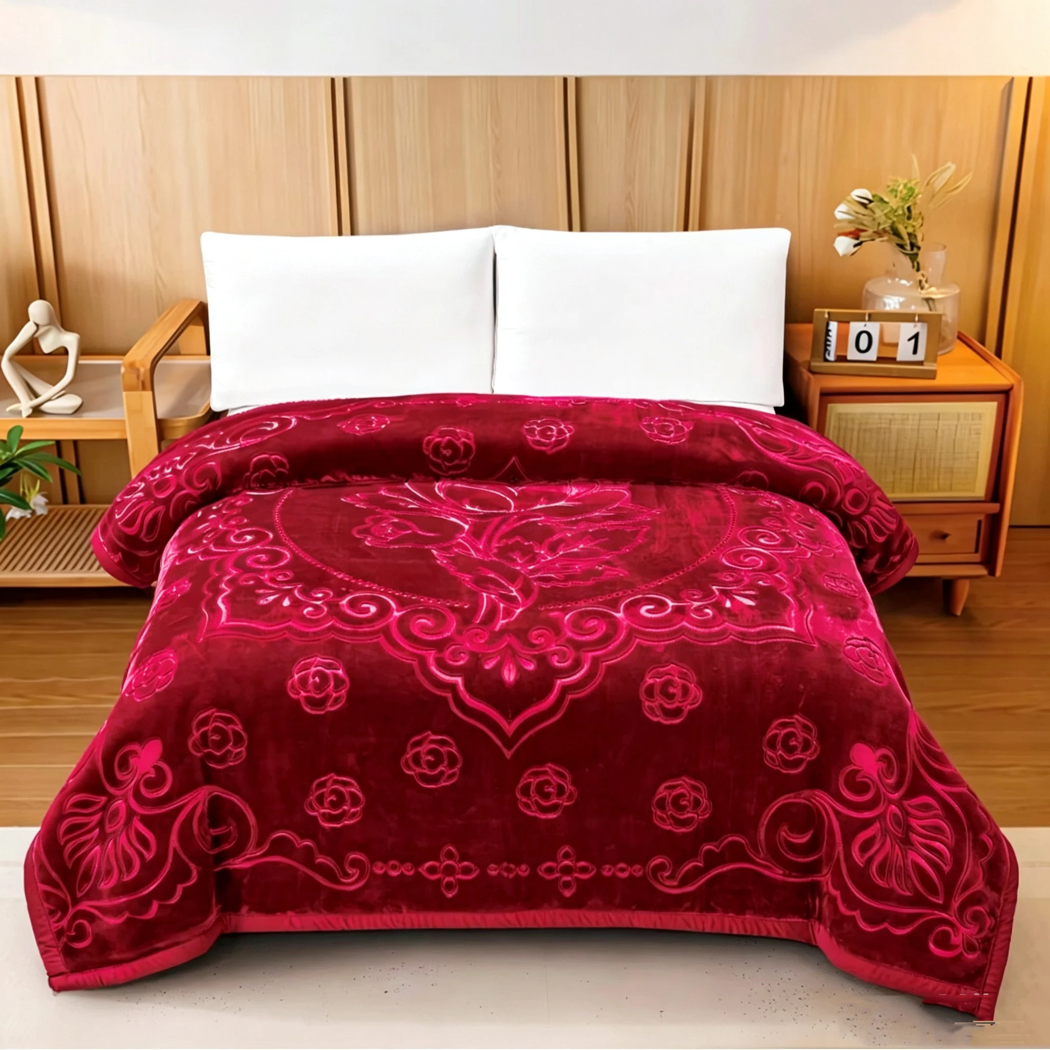 Korean Style Raschel Embossed Blanket Polyester Double Layer Thick Warm Soft Smooth Fluffy Bed Blanket Bedding 200x230cm 3.7KG