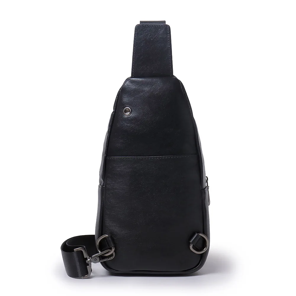 Men's Genuine Leather Crossbody Chest Bag Top Grain Cowhide Vegetable-Tanned Sling Shoulder Bag