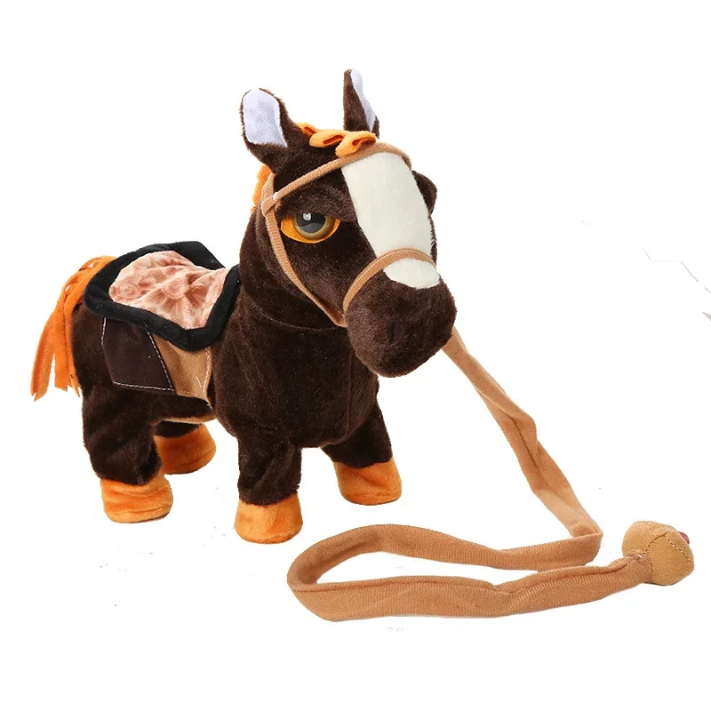 Robot Horse Toy Leash Controled Electronic Plush Horse Walk Dance Music Animal Sing Song Electric Pet Toys For Kid Birthday Gift