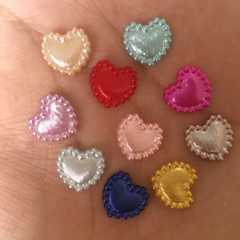 100 pezzi di plastica da 10 mm a forma di cuore con perle di pietre preziose, decorazione artigianale, accessori per gioielli fai da te B06