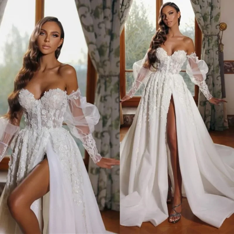 Vestido de novia de talla grande, prenda transparente de manga larga, ilusión de perlas, joyería con cuello personalizado, elegante y sexy, novedad de 2024