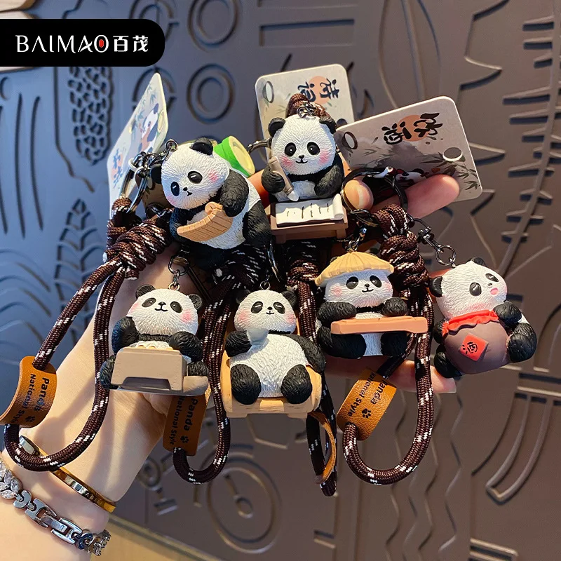 Chinese-Style Panda Keychain Exquisite Resin Key Chain Adorable Bag Charm Accessory Car Keychains