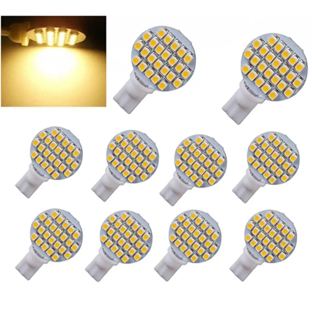 10x Super Bright 4.8W Warm White T10 1210 Car Wedge 24SMD LED Light Bulb 12V Auto Garden Light Bulb Tent Camp