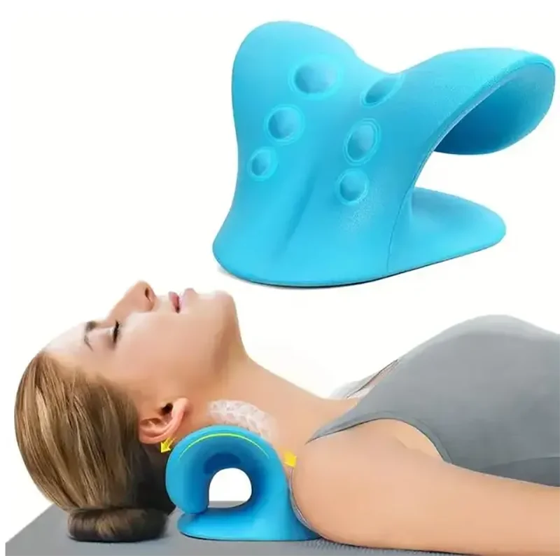 Nek schouder relaxer nek curve corrector voor spier relax blauw sleeping home massage traction correction neck pillow