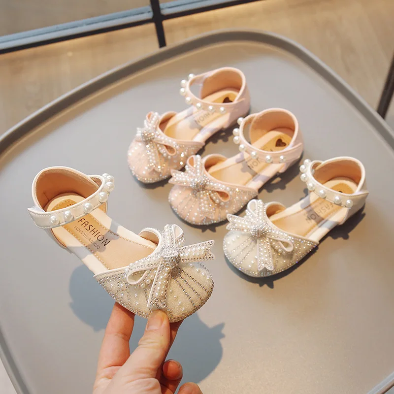 

Fashion Pearl Children Girls Sandals Princess Party Dress Shoes Student Performance Dance Sandals Big Kids Dress Shoes Non-Slip