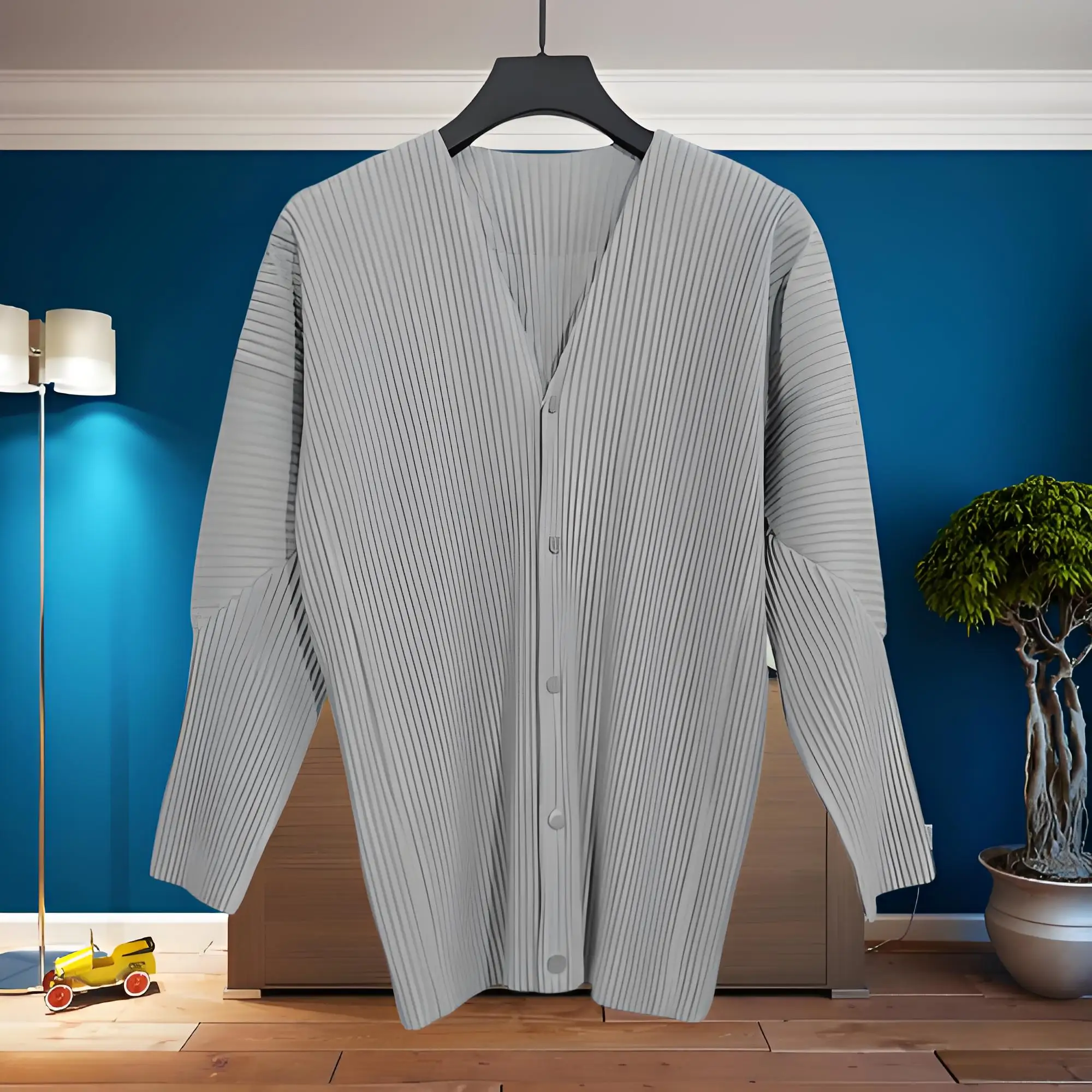 Miyake 2025 New Spring Pleated High-end Men's Jacket Korean Men's Collarless Cardigan Fashion Casual Pleated Suit Men's Top Thin
