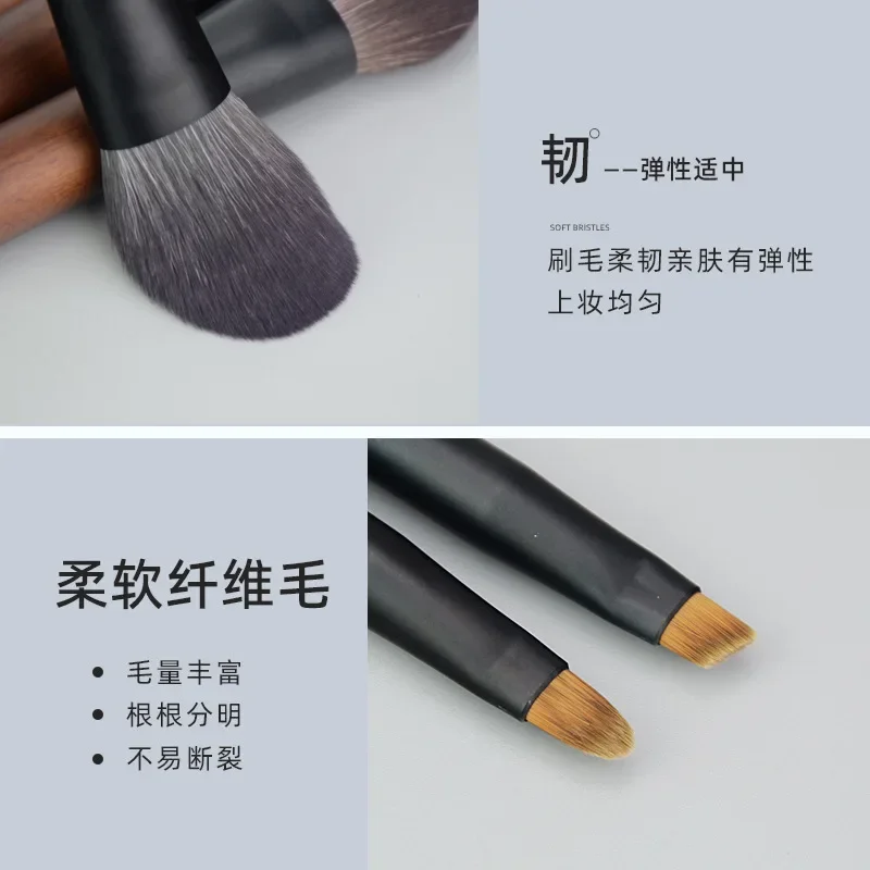 Portable 12-piece Mini Cosmetic Brush Short Handle Powder Blusher Brush Eye Shadow Brush Animal Hair Facial Makeup Tool