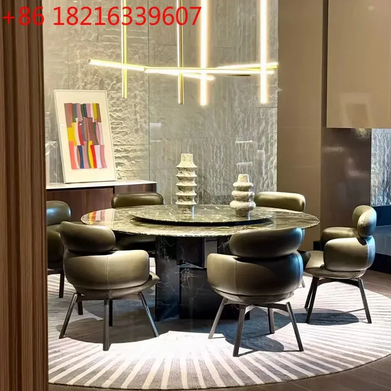 YAO round modern simple Green green luxury stone dining table with turntable large apartment