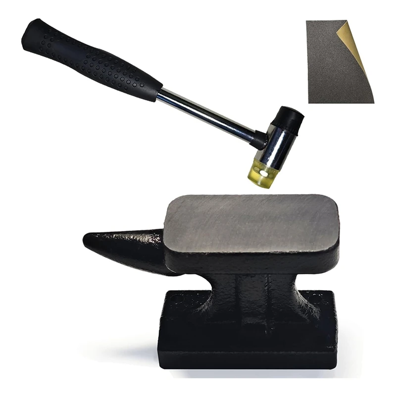 AT02-Mini Iron Horn Anvil & Hammer Set, 1.15 Lb Forgediron Anvil With Rubber Hammer,For Metal Stamping, Silversmith