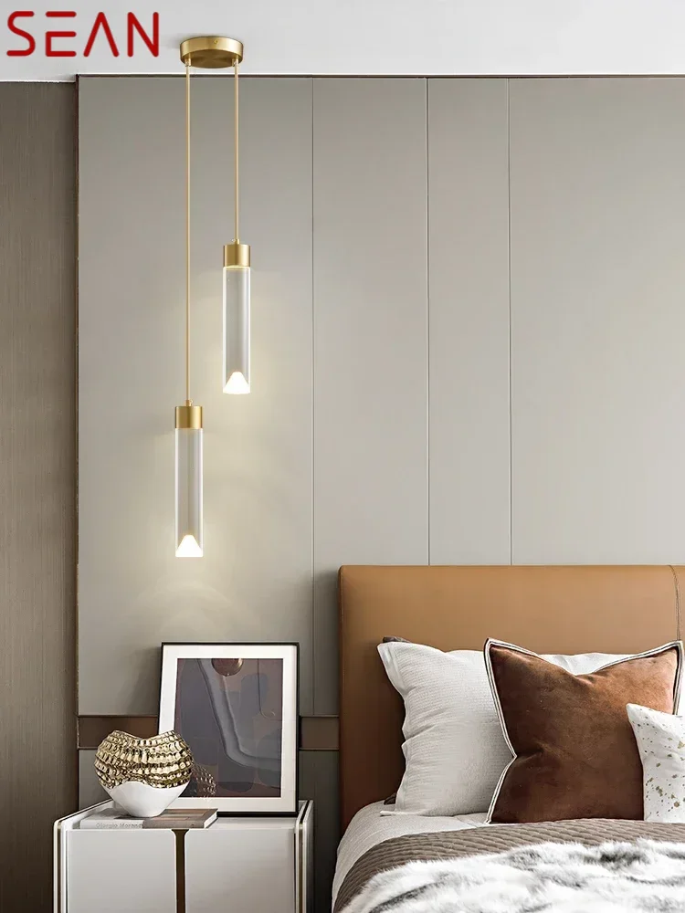 SEAN Modern Gold LED Pendant Light 3 Colors Simply Creative Decorative Brass Hanging Lamp for Home Bed Room