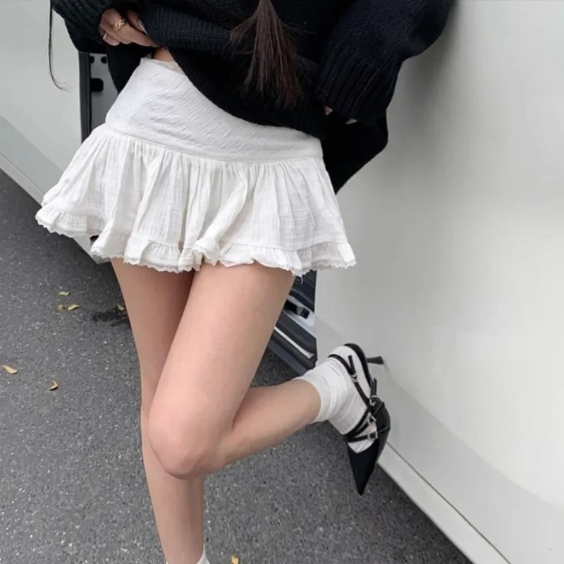 Street Y2k Mini Skirts Women American Retro Empire All-match Chic Blusas Solid Party Sweet Kawaii Lace Punk Style  Summer Lovely