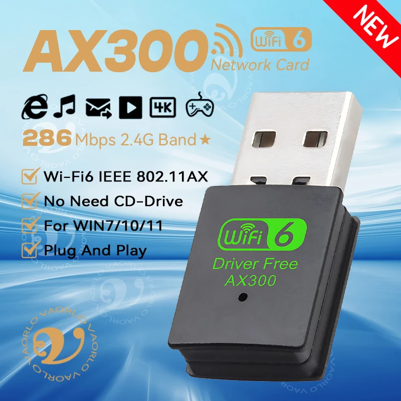 

Беспроводной адаптер Wi-Fi USB AX300 Wi-Fi6 2,4 ГГц 802.11AX для ПК/ноутбука Win7/10/11 Drive Бесплатная беспроводная сетевая карта Приемник Ключ