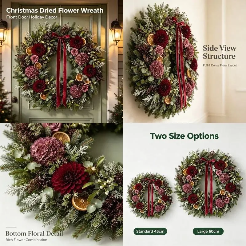 for Faux wreaths, burgundy fake flowers, plastic door/wall decoration, suitable for Thanksgiving, Christmas, weddings,