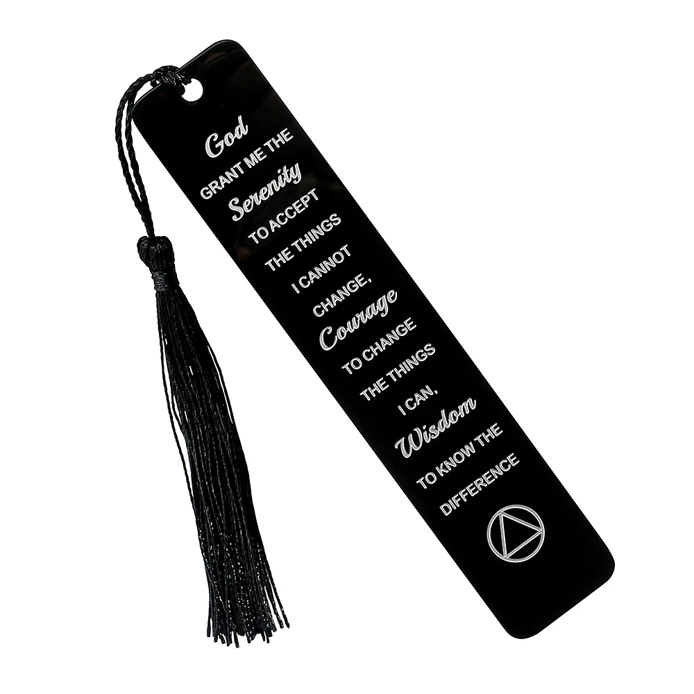 Black Stainlelss Steel Text Bookmarks with Tassel for Book Lover Gifts God Serenity Courage Wisdom Metal Book Mark Supplies