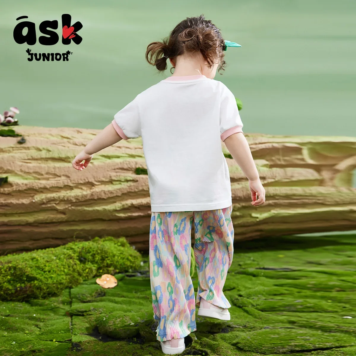 بدلة رياضية صيفية للفتيات للأطفال بأكمام قصيرة وطباعة رقمية رفيعة + بنطال واسع الساق مكون من قطعتين #2