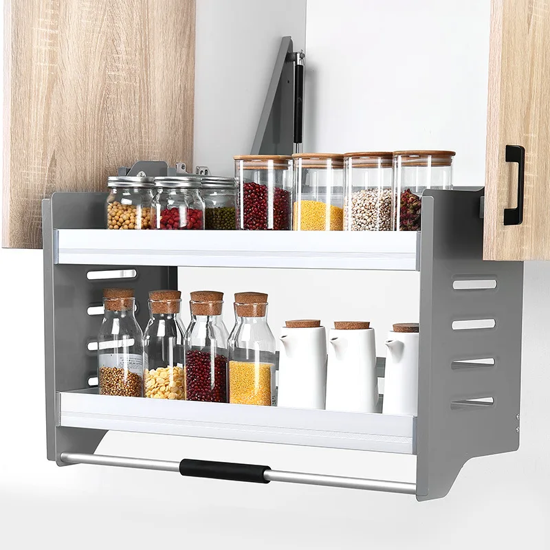 

Kitchen basket hanging cabinet lifting top cabinet storage stainless steel seasoning basket cabinet up and down rack