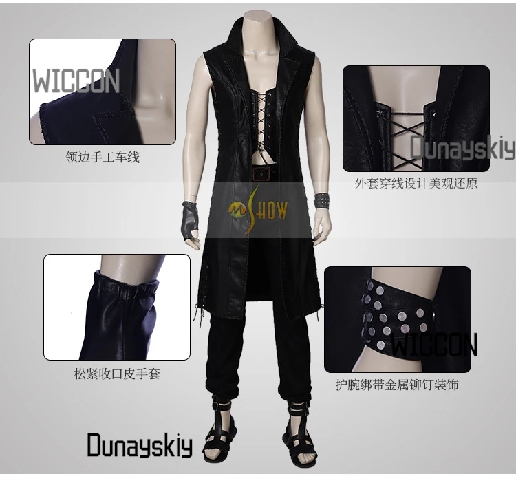 زي الشيطان قد يبكي 5 فولت مجموعة كاملة من معطف واق من المطر بدون أكمام مع أحذية شعر مستعار للهالوين/التخرج/يومي قوطي DMC5 منافس