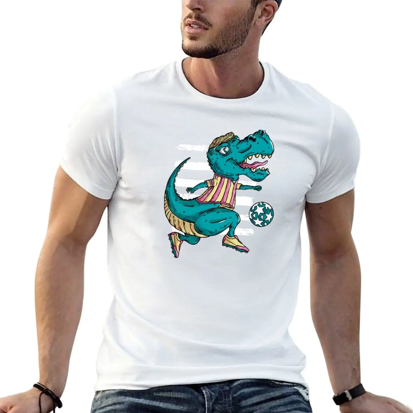 Soccer player dinosaur T-Shirt man t shirts for men man t shirts cotton funny t shirts cotton T-shirt
