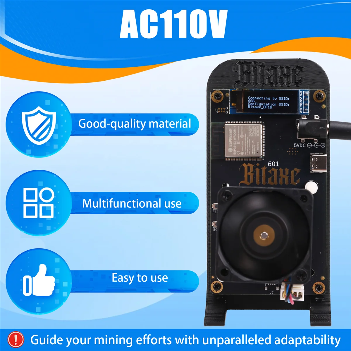 X09ABitaxe Gamma 601 Solo Miner 1.2TH/S 18W BM1370 Asic Chip من Antminer S21 Pro Bitcoin BTC Miner مع قوس الولايات المتحدة التوصيل