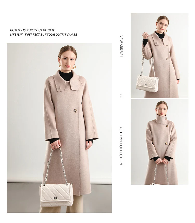 Pure Wool Trench Coat 100% Woolen Overcoat Dense Fabric New Women Turn-down Collar Handmade Long Coat Winter Jacket #20