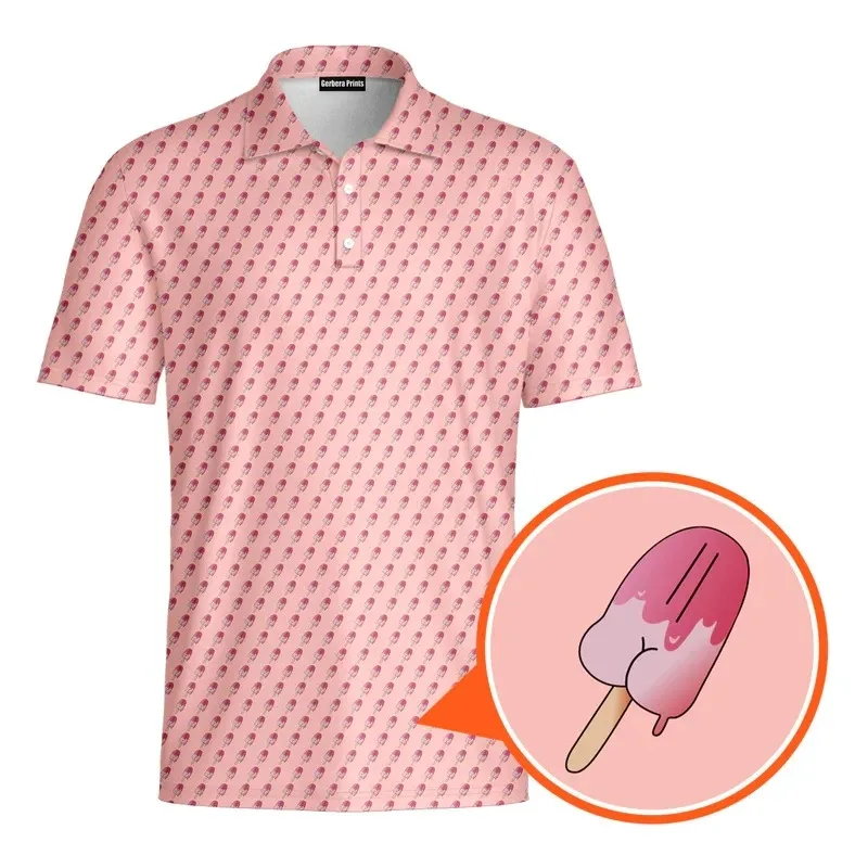 

Мужской топ с 3D принтом и лацканами, новая летняя мужская рубашка большого размера, повседневная уличная одежда, мужские рубашки поло с короткими рукавами в стиле Харадзюку, мороженое