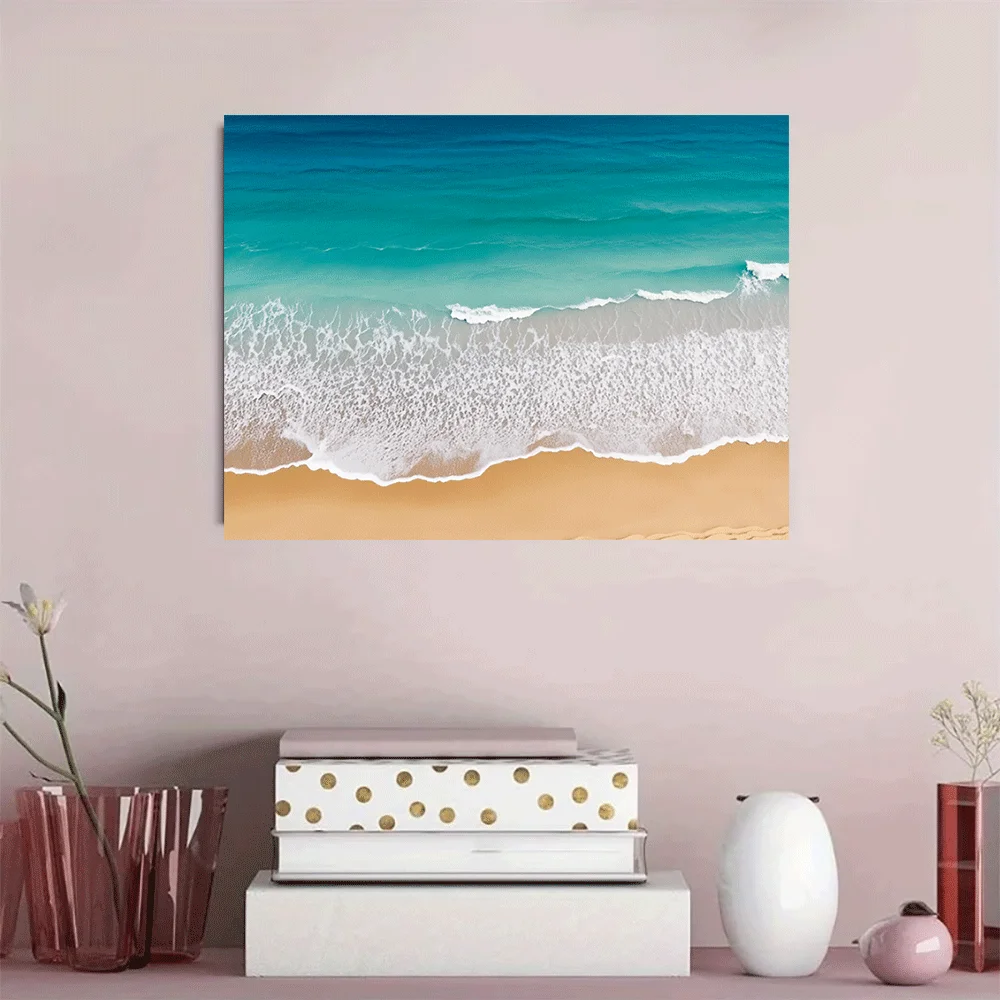 1PC-Canvas poster Unframed  Ocean Beach Waves Turquoise Water Sandy Shore Coastal Landscape Wall Art Canvas Print  summer