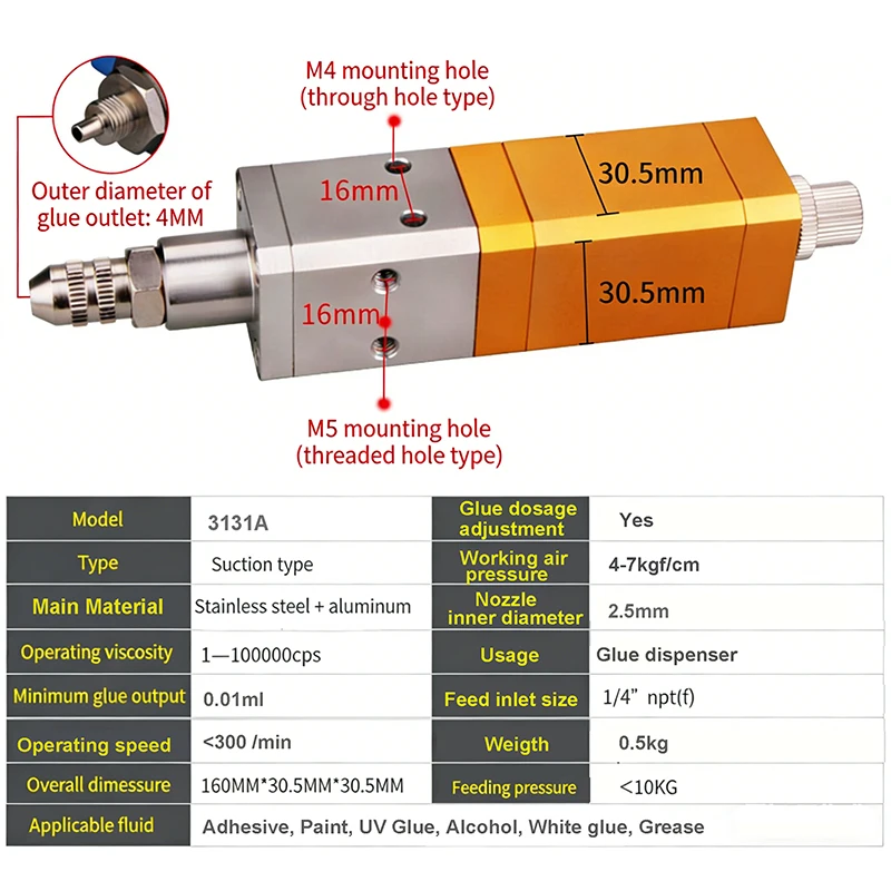 3131 Backsuction Pneumatic Precision Glue Dispensing Valve,Silicone UV Glue Dispensing Valve Machine Single Liquid Filling Valve