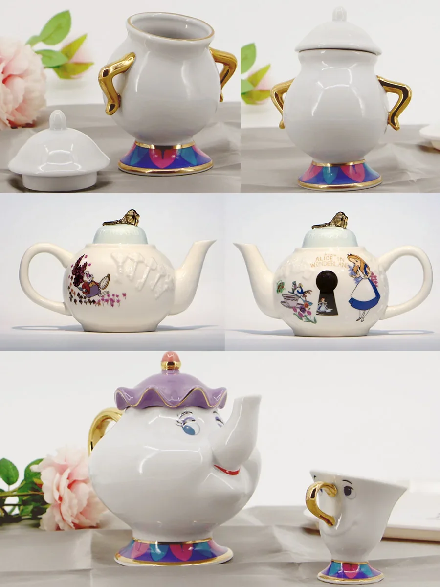 Disney Beauty and The Beast Ceramic Figures Chip Mrs. Potts Teapot Teacup Set Collection Ornaments Hand-panted Model Gifts