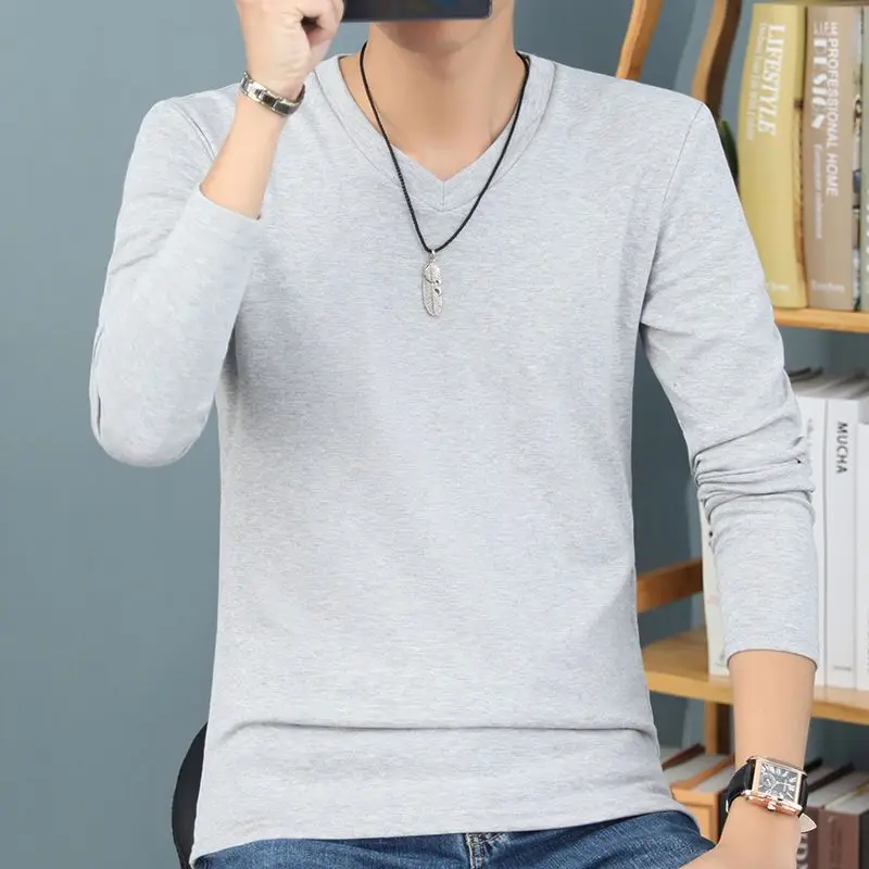 2023 New Spring and Autumn and Winter V-neck Solid Color Versatile Underlay Long Sleeve Underlay Youth Korean Autumn Clothing