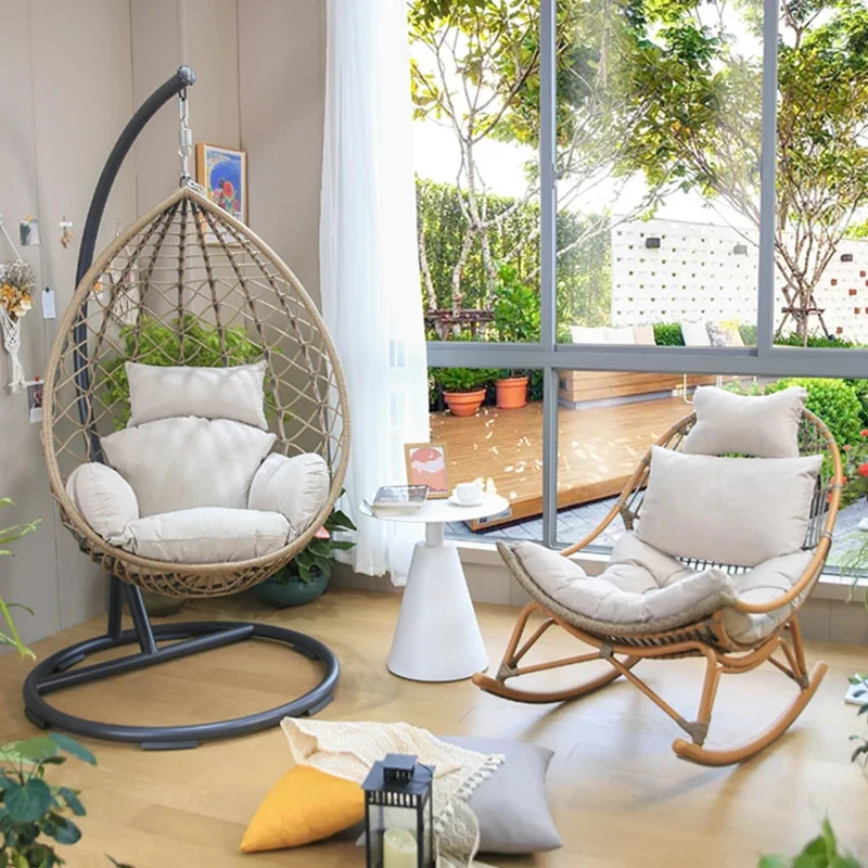 New Design Outdoor Terrace Hanging Egg Swing Chair Indoor Wicker Rattan Garden Furniture Metal Bedrooms