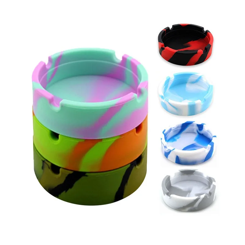 Luminous Colorful Silicone soft Ashtray Light Circular Fluorescent Smoking Accessories Cigarette Case Drop Creative Ash Trays