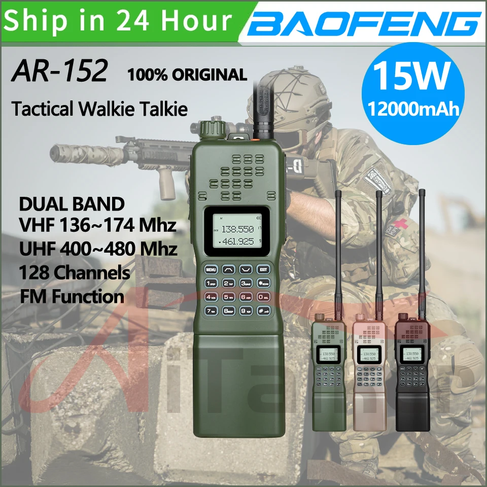 Baofeng-walkie-talkie portátil, Radio bidireccional, AR-152 AN /PRC-152, VHF/UHF, Ham, 15W, potente batería de 12000mAh, juego táctico