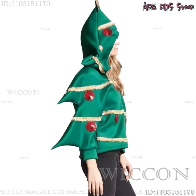 Costume d'arbre de Noël pour hommes et femmes, manteau à capuche à manches longues, vêtements de cosplay, tenue de vacances enrichie, cadeau drôle