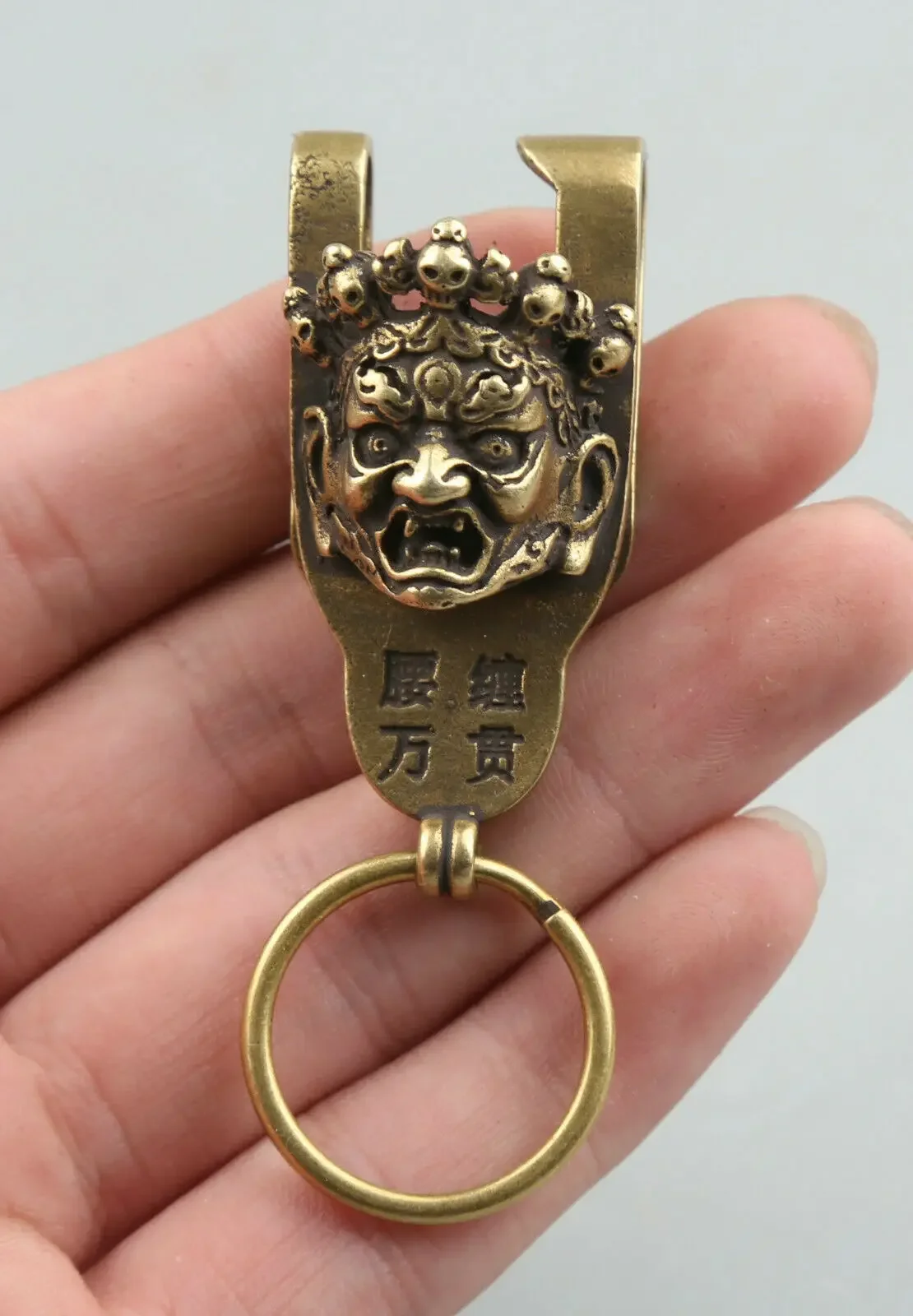 Bronze Mahakala Belt Buckle, Nepal Buddhism Bronze, Wrathful, Buddha Head, Leather Belt Buckle, 2