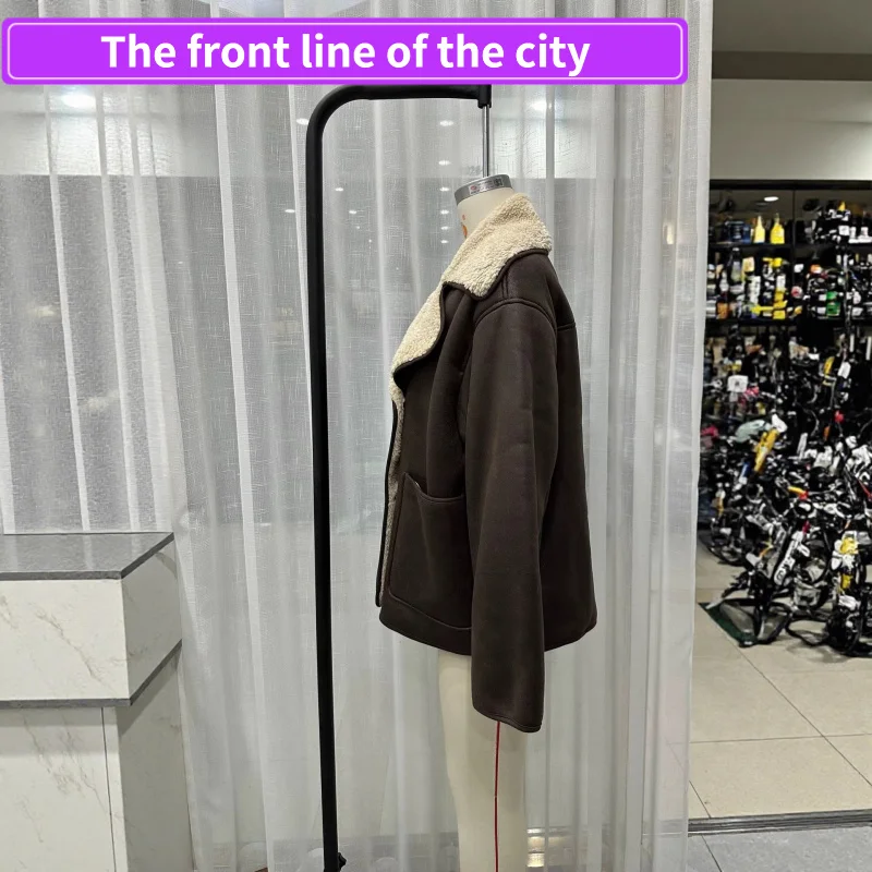 

Свободная модная кожаная куртка для женщин, повседневная, с карманами, меховым воротником, из искусственной кожи и полиэстера, с длинными рукавами