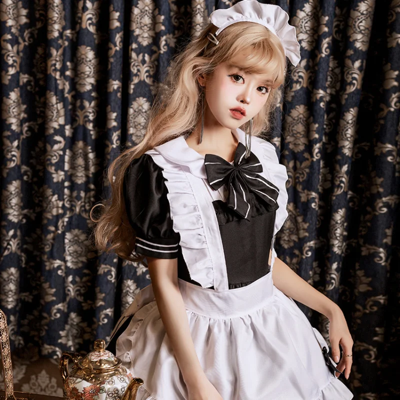 Gothic Lolita Meid Jurk Cosplay Kostuum Vrouwen Zwart Wit Zoete Koffie Serveerster Roleplay Party Dress Maind Anime Cosplay