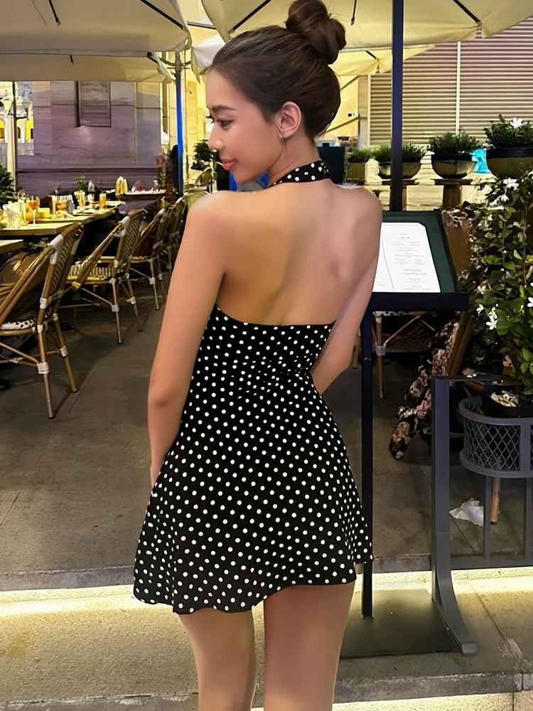Kliou Polka Dot Print Minikleid für Damen, Sommertrend, Neckholder, tief ausgeschnitten, rückenfrei, ärmellos, formende Taille, Y2K, eleganter Stil, figurbetont – Detail 20