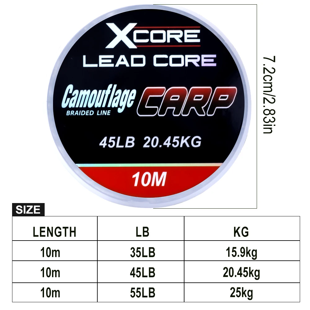 FTK Carp Fishing Leadcore Line 10m 45/55LB Leader Camo Weed Effect for Carp Chod Hair Rigs Fishing Tackle Line Weed Line