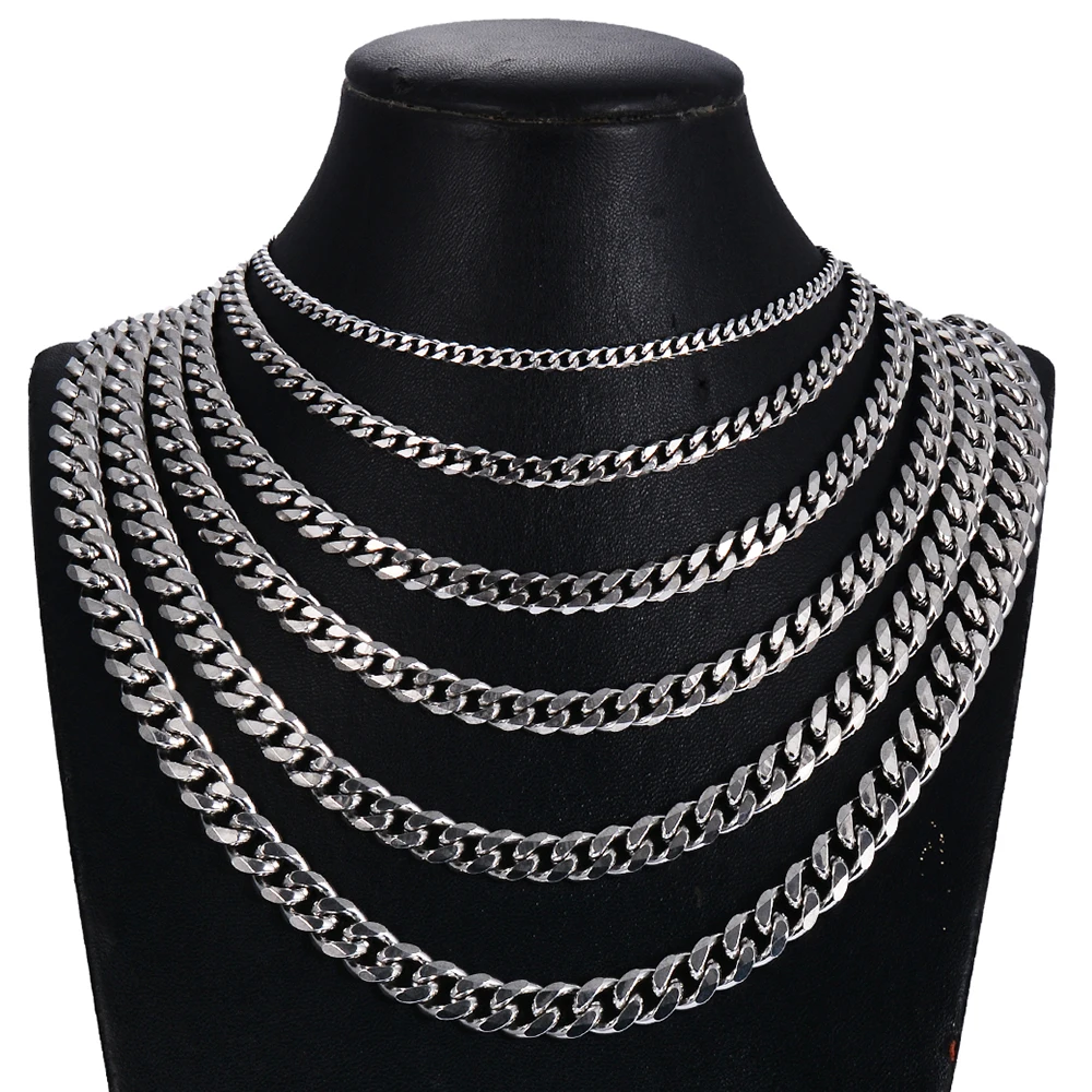 1Pc Size 3mm-9mm Miami Curb Cuban Link Chain for Men Women Stainless Steel Mens Jewelry Hip Hop Chain