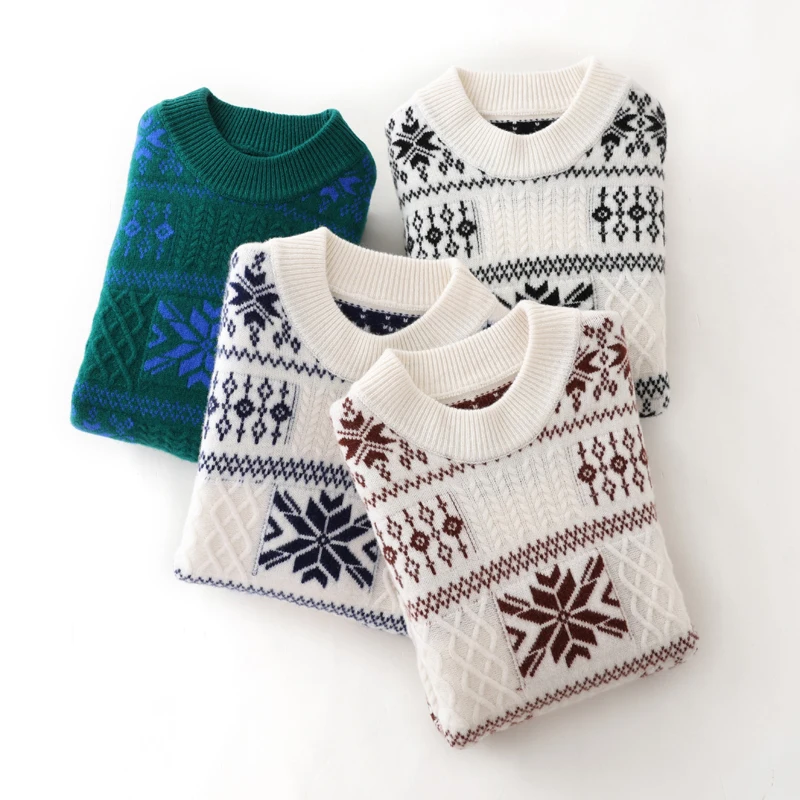 Autumn And Winter 100% Pure Wool Men's Round Neck Long Sleeve Pullover Business Casual Sweater Knit Bottoming Shirt