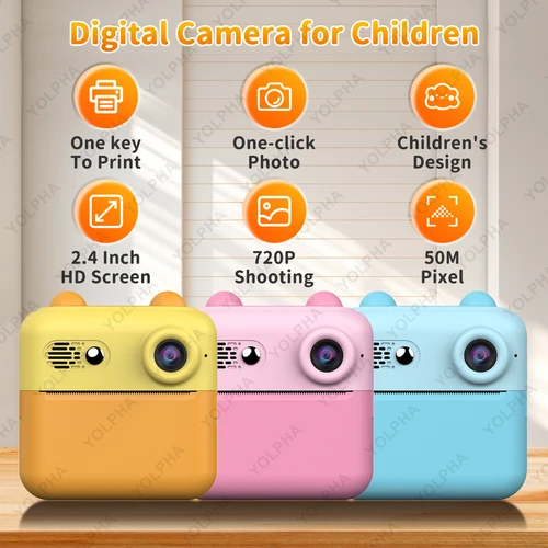 Imagen 2 del producto Cámara para niños con impresión instantánea, cámara de impresión instantánea HD para niños, cámara digital selfie para niños y niñas, juguetes ideales para niños, regalos
