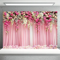 1pc pink flower photography background, floral wedding background, spring/summer banner decoration