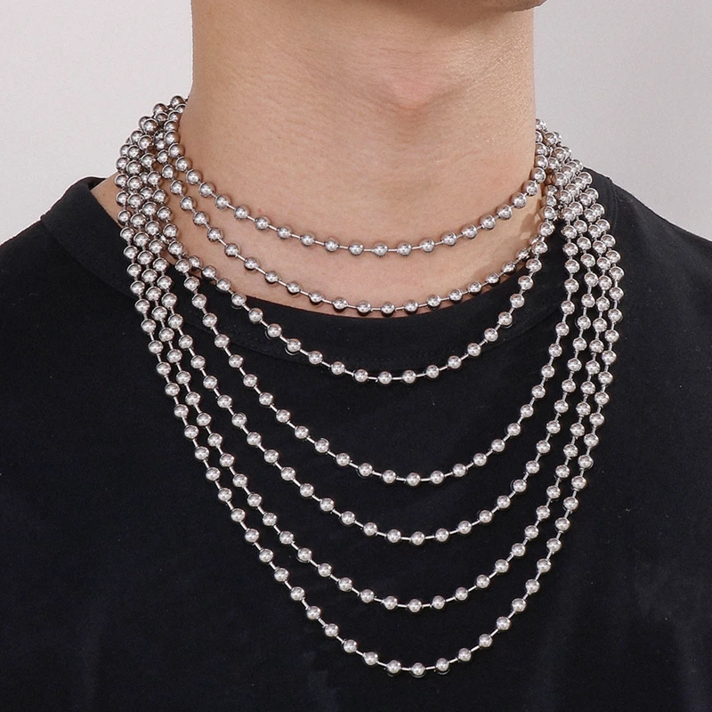 2/3/4/6/8mm proste kulki Link łańcuszek naszyjniki dla kobiet mężczyzn kolor srebrny kulki ze stali nierdzewnej kołnierz Choker biżuteria hip-hopowa