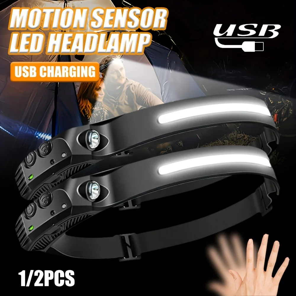USB Rechargeable LED Sensor Headlamp COB Headlight Head Torch Work Light Waterproof Headlamp for Fishing Camping Lantern