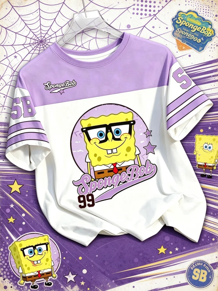 2026 Summer Classic Animation SpongeBob SquarePants American Street Sports Jersey Men Women Breathable T-shirt Family Matching