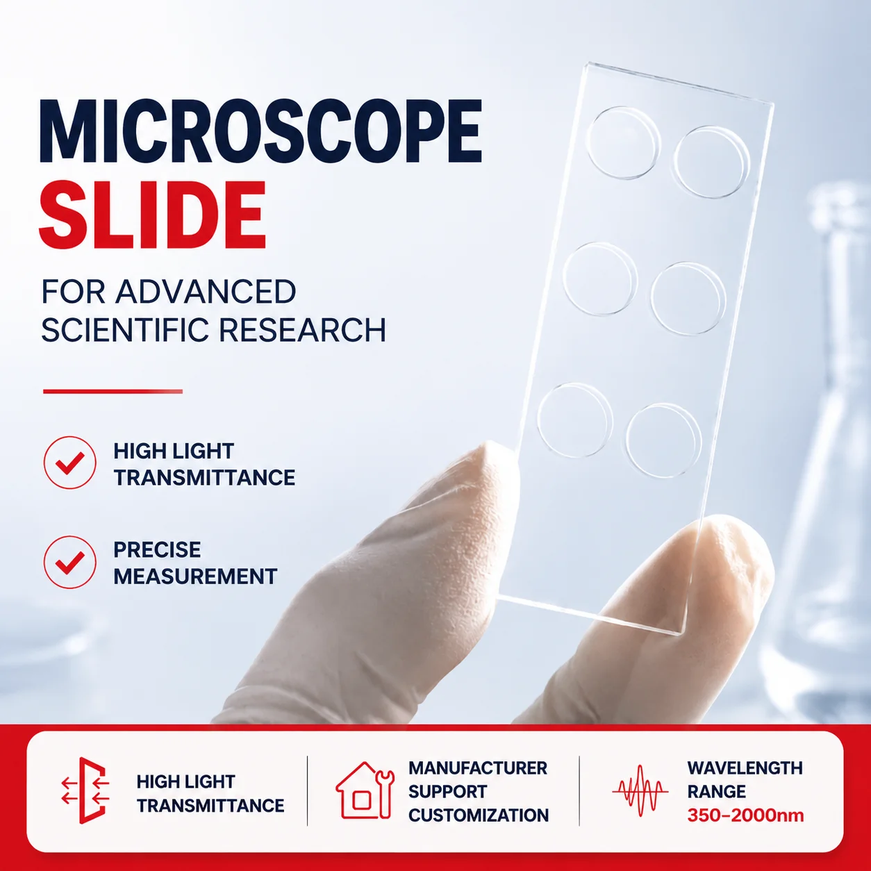 Flat Bottom Cavity Microscope Slides High Transmittance Glass Single/Double/Six Well Slides for Electrophoresis Experiment