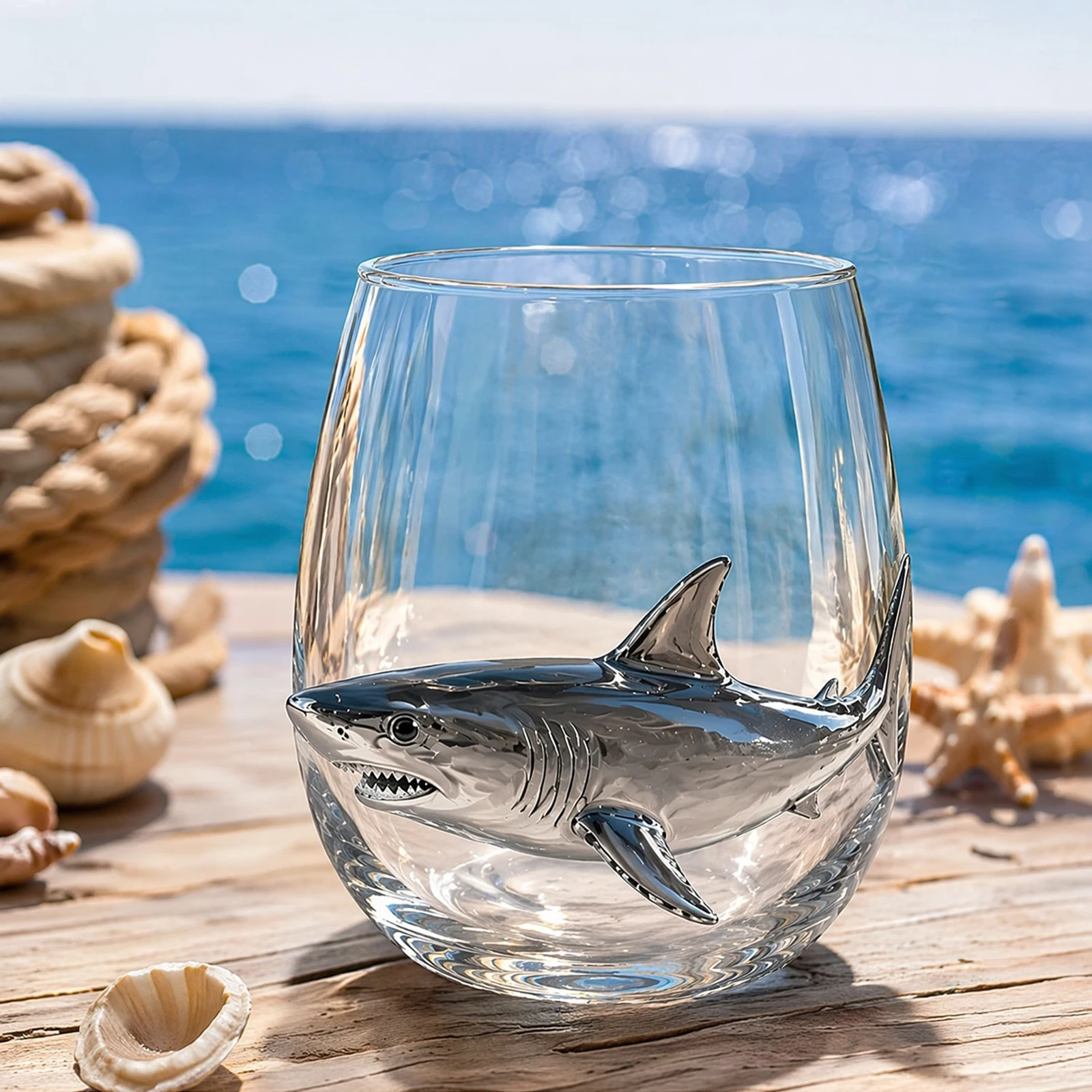Artistic 3D Stemless Wine Glasses Home Decor Handcrafted Marine Animal Bar Glass Novelty Drinking Glass for Coastal Ocean Lovers