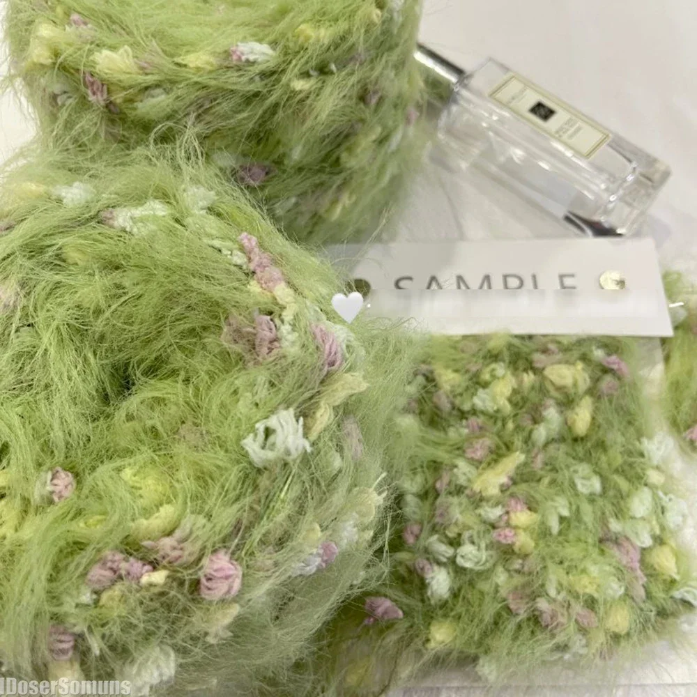 125g Hand Mixed Knitting Yarn Green Flower Thread Handmade Crochet Stick Needle Woven Bag Hair Loop Yarn Garden Series Decor